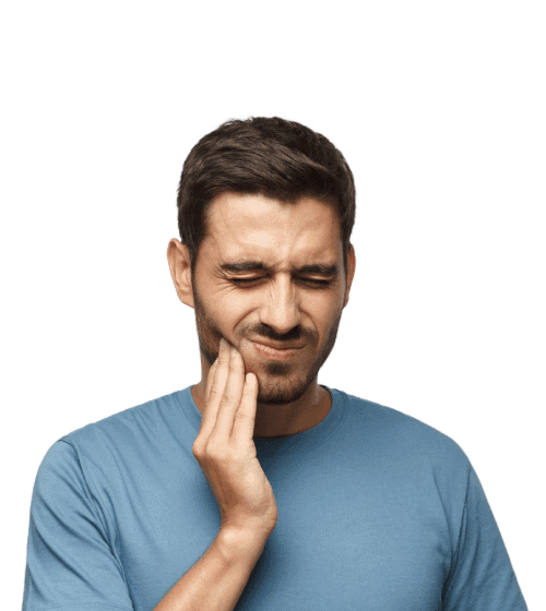 Man in blue shirt feeling toothache